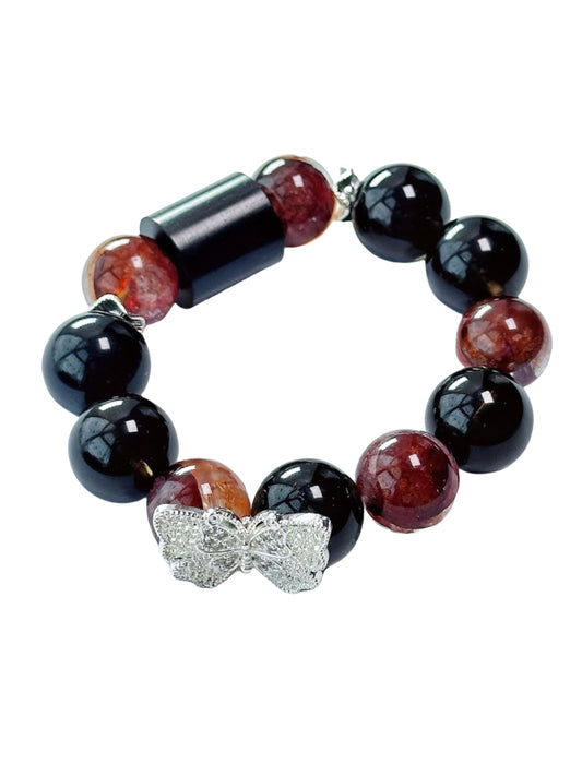 Starharmony Red Crackled Quartz With Black Quartz Bracelet With NFC Brings Passion Protection Balance