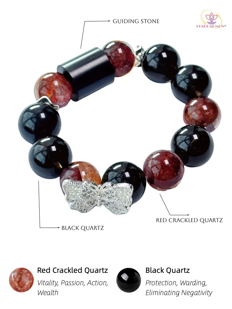 Starharmony Red Crackled Quartz With Black Quartz Bracelet With NFC Brings Passion Protection Balance