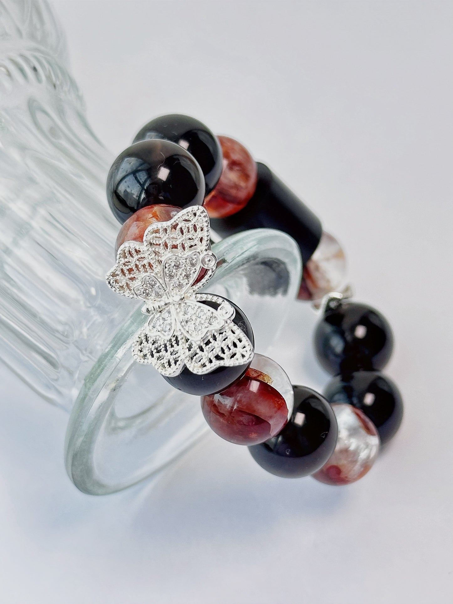Starharmony Red Crackled Quartz With Black Quartz Bracelet With NFC Brings Passion Protection Balance