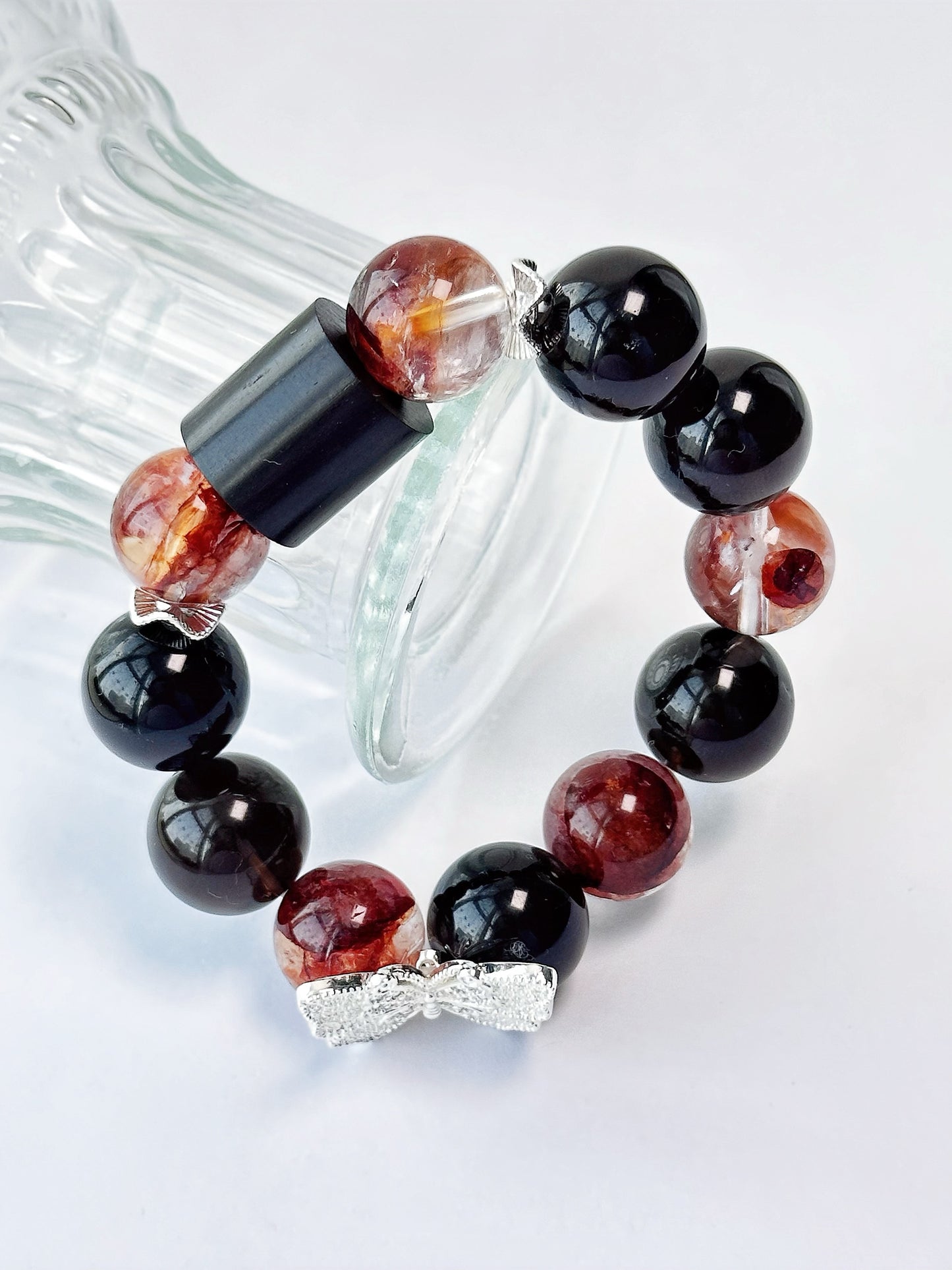 Starharmony Red Crackled Quartz With Black Quartz Bracelet With NFC Brings Passion Protection Balance