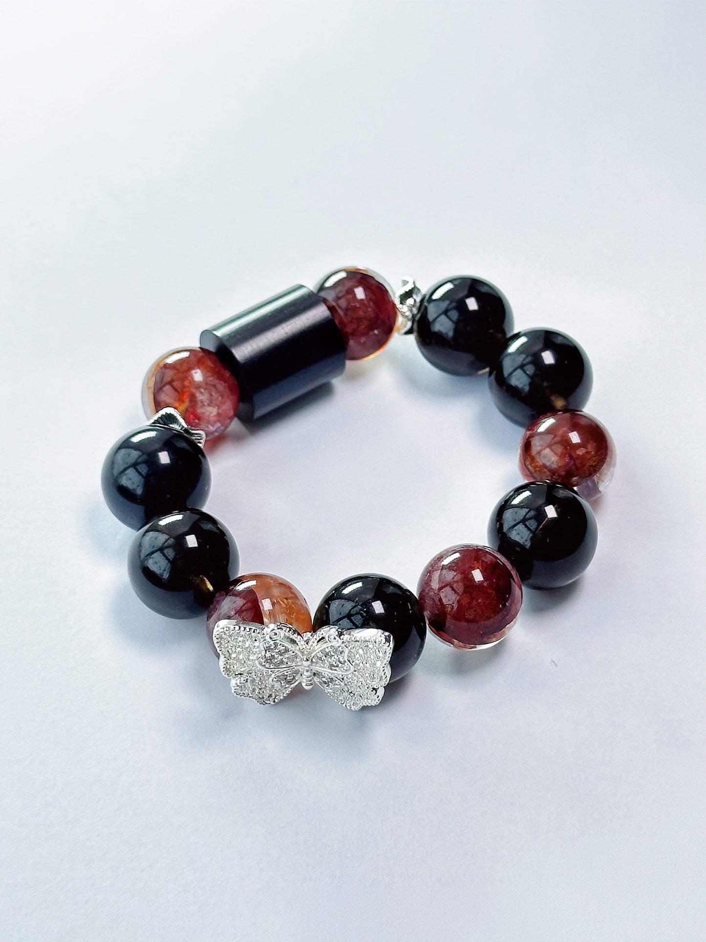 Starharmony Red Crackled Quartz With Black Quartz Bracelet With NFC Brings Passion Protection Balance
