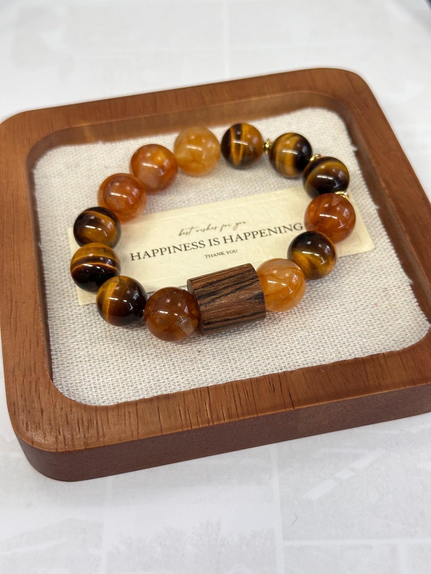 Starharmony Yellow Crackled Quartz And Golden Tiger's Eye Bracelet With NFC BringsDouble Wealth Luck