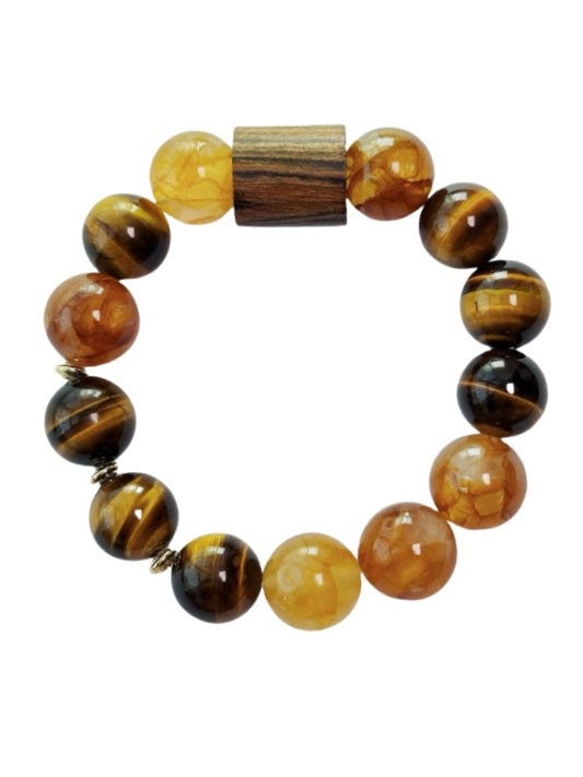 Starharmony Yellow Crackled Quartz And Golden Tiger's Eye Bracelet With NFC BringsDouble Wealth Luck