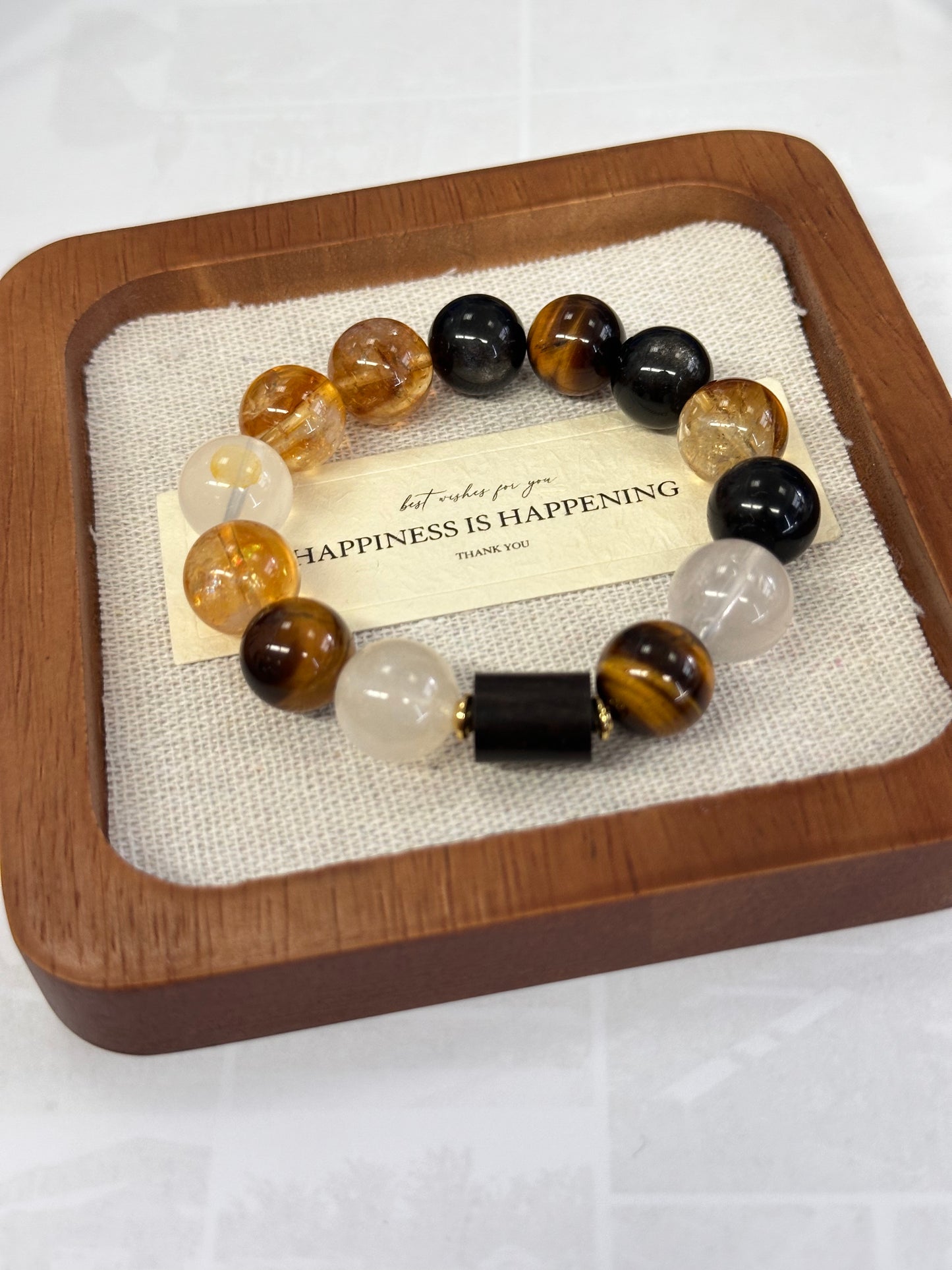 Starharmony Yellow Crackled Quartz With Golden Tiger's Eye And Black Onyx Bracelet  With NFC Brings Wealth Protection Energy
