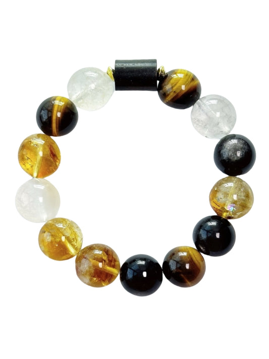 Starharmony Yellow Crackled Quartz With Golden Tiger's Eye And Black Onyx Bracelet  With NFC Brings Wealth Protection Energy