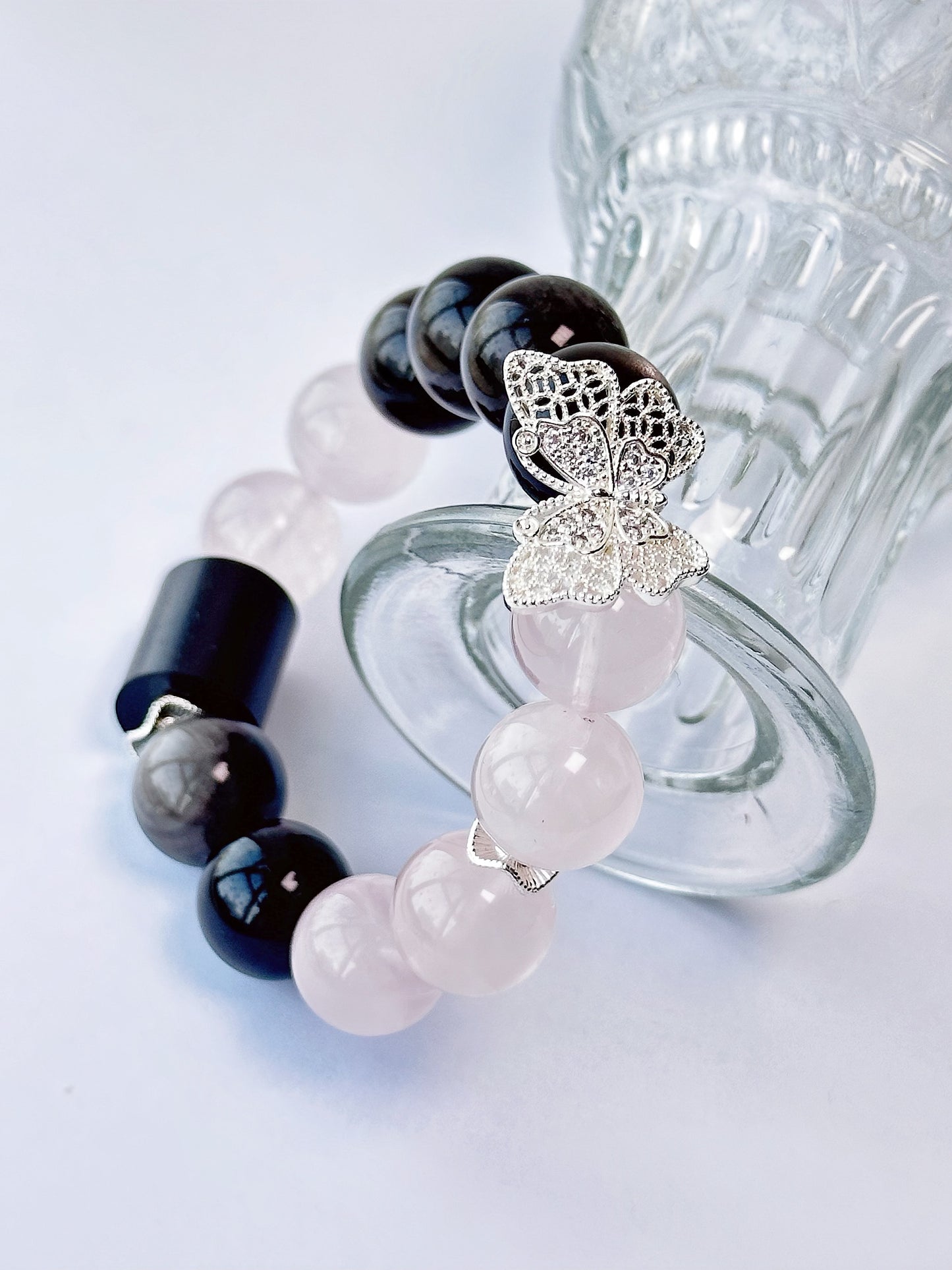 Starharmony Rose Quartz With Silver Quartz  Bracelet With NFC To Help Career And Love