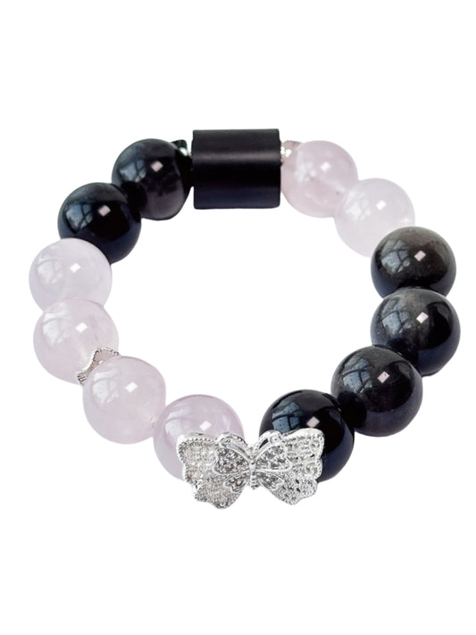 Starharmony Rose Quartz With Silver Quartz  Bracelet With NFC To Help Career And Love