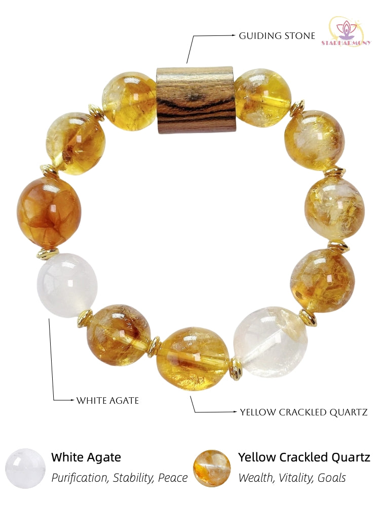 Starharmony Yellow Crackled Quartz With White Agate  Bracelet With NFC Brings Pure Wealth Energy