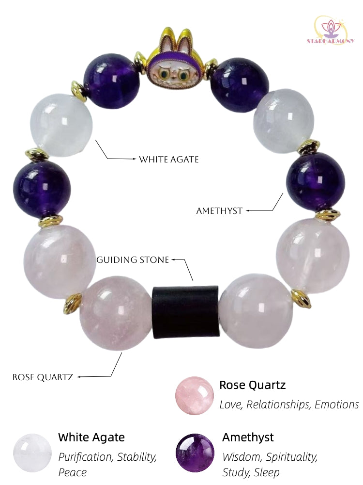 Starharmony Amethyst With Rose Quartz And White Agate Bracelet With NFC Brings Wisdom Love Protection