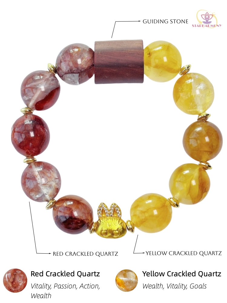 Starharmony Yellow Crackled Quartz With Red Crackled Quartz Bracelet With NFC Brings Wealth Vitality Harmony