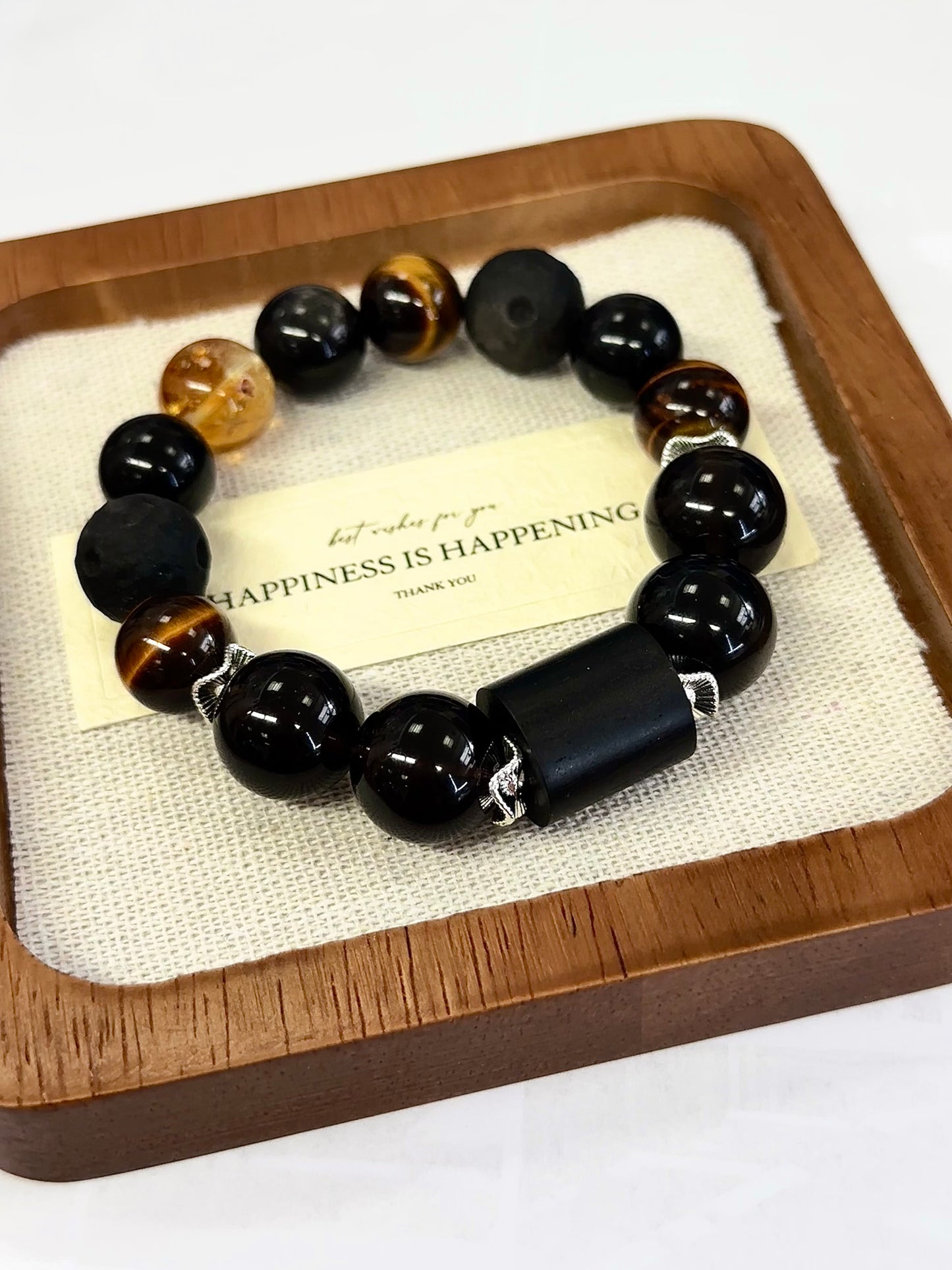 Starharmony Quadruple Energy Guardian Bracelet With NFC-Black Quartz、Black Onyx、olden Tiger's Eye、Yellow Crackled Quartz