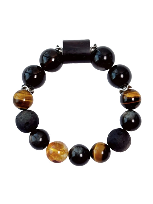 Starharmony Quadruple Energy Guardian Bracelet With NFC-Black Quartz、Black Onyx、olden Tiger's Eye、Yellow Crackled Quartz
