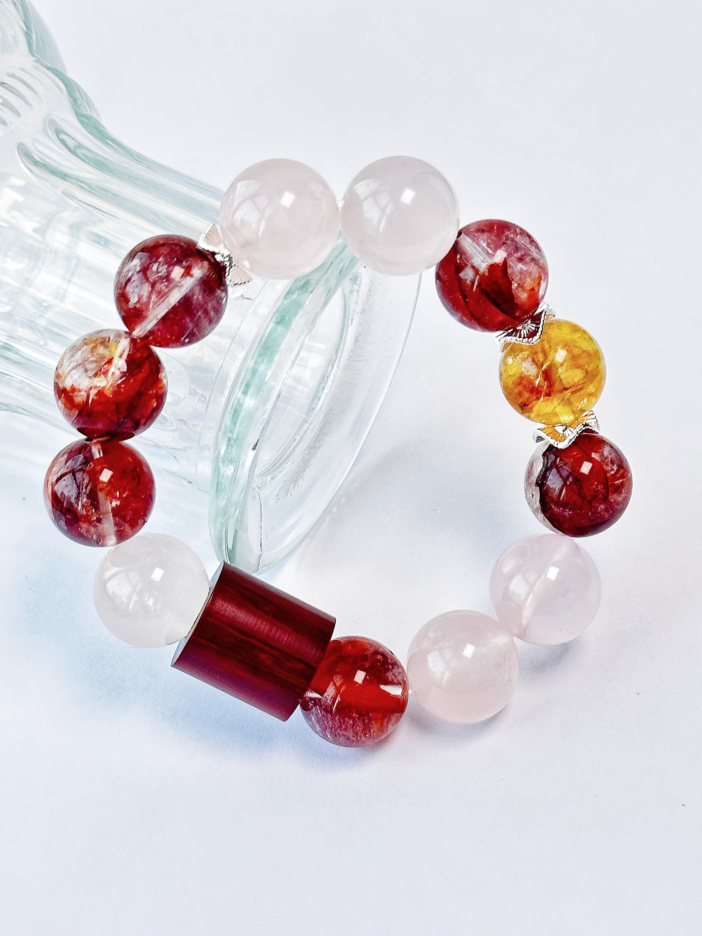 Starharmony Red Crackled Quartz With Rose Quartz Bracelet With NFC Brings Passion Love Boosting