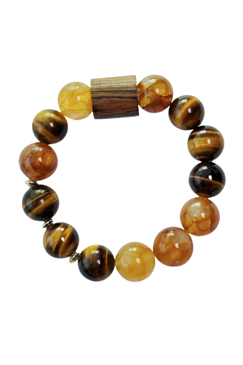Starharmony Yellow Crackled Quartz And Golden Tiger's Eye Bracelet With NFC BringsDouble Wealth Luck